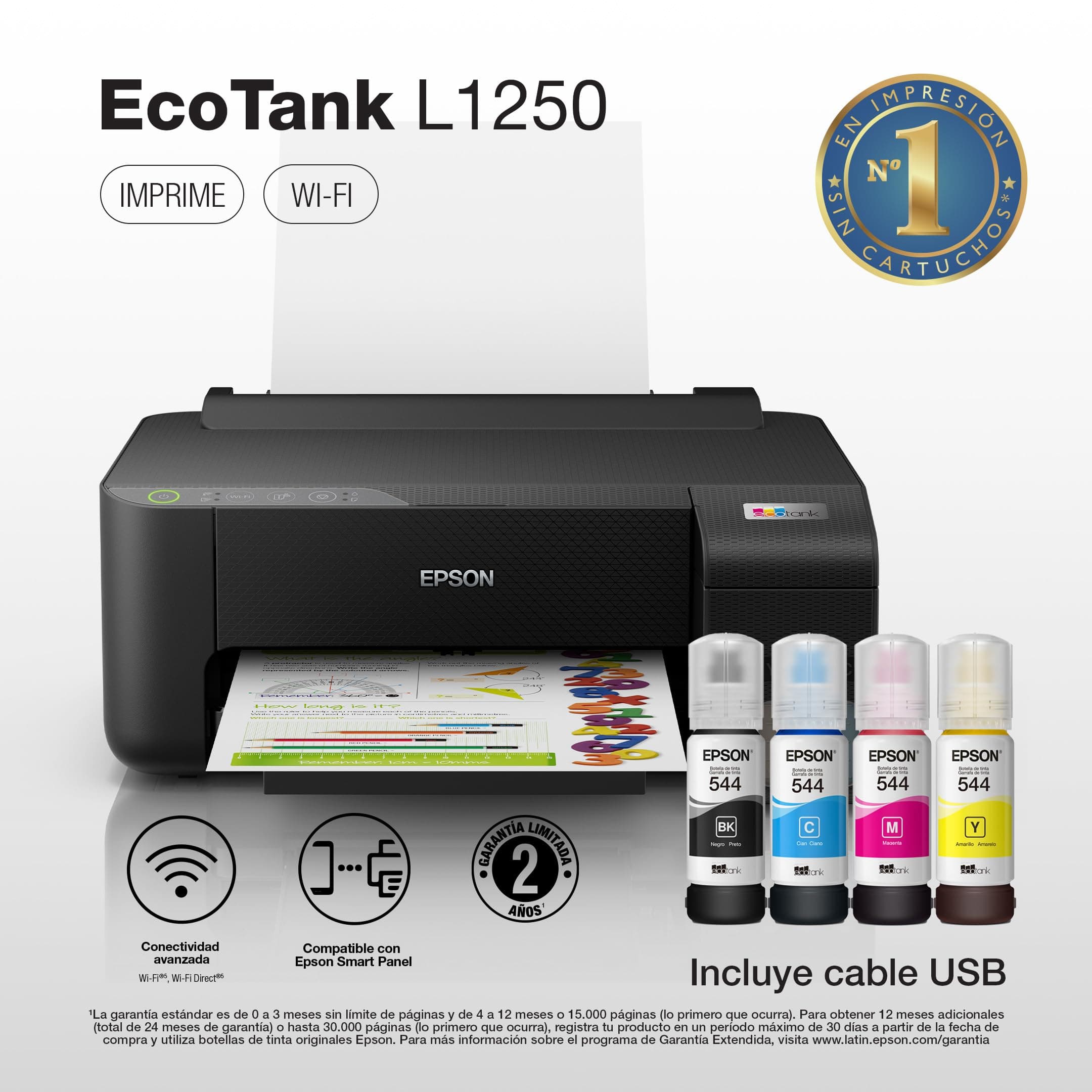 IMPRESORA EPSON ECOTANK L1250 WIFI SMART PANEL, TINTA CONTINUA C11CJ71301 GARANTIA 12 MESES