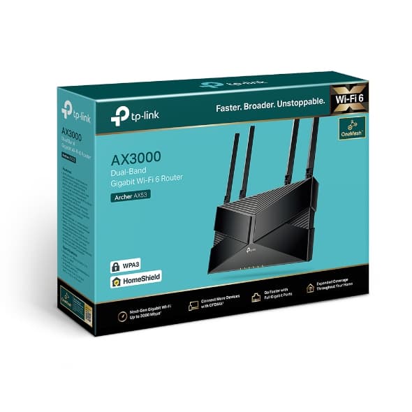 ROUTER TP-LINK ARCHER AX53 WIFI 6 AX3000 GIGABIT DUAL BAND 5GHZ: 2402MBPS Y 2.4GHZ: 574MBPS OFDMA ALEXA ONEMESH GARANTIA 12 MESES