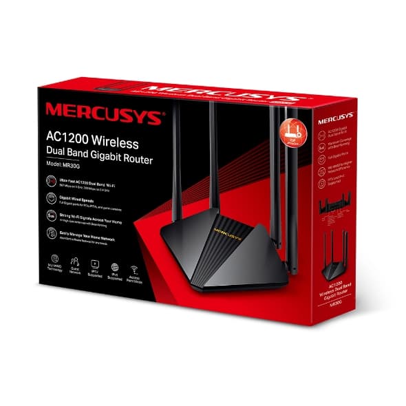 ROUTER MERCUSYS MR30G AC1200 GIGABIT DUAL BAND 5GHZ 867Mbps Y 2.4GHZ 300Mbps 4 ANT. 5dBi MU-MIMO GARANTIA 12 MESES